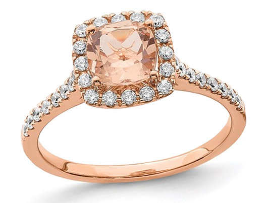 4/5 Carat (ctw) Morganite Halo Engagement Ring with Diamonds 1/4 Carat (ctw) in 14K Rose Pink Gold