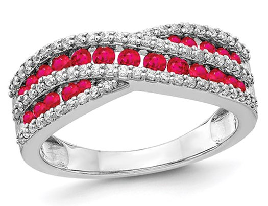 7/10 Carat (ctw) Ruby Criss-Cross Ring in 14K White Gold with 1/3 Carat (ctw) Diamonds