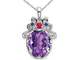 4.20 Carat (ctw) Amethyst and Sapphire Pendant Necklace in Sterling Silver with Chain