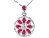 1.43 Carat (ctw) Natural Ruby Pendant Necklace in 14K White Gold with Diamonds and Chain