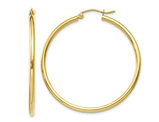 Large 10K Yellow Gold Hoop Earrings 1 1/2 Inches (2mm)