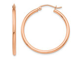 10K Rose Pink Gold Hoop Earrings 1 1/4 Inches (2mm)