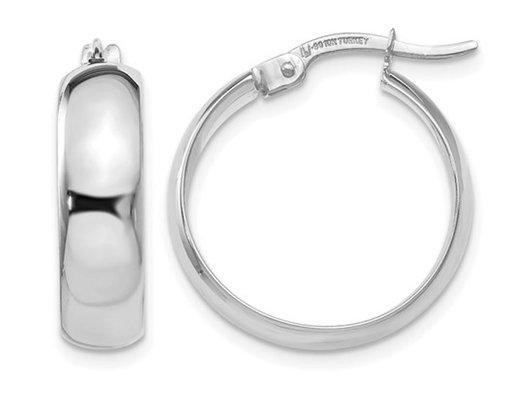 10K White Gold Polished Hoop Earrings 4/5 Inch (4.6mm)