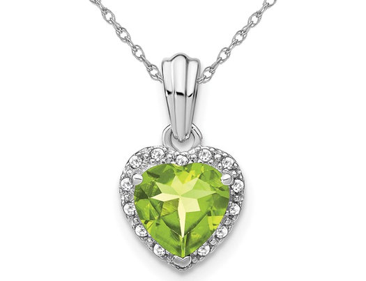 1.40 Carat (ctw) Heart Peridot Pendant Necklace in Sterling Silver with Diamond Accent and Chain