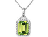 5.00 Carat (ctw) Emerald Cut Peridot Drop Pendant Necklace in 14K White Gold with Chain