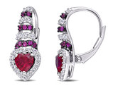 1.90 Carat (ctw) Lab Created Ruby & Created White Sapphire Heart Earrings in Sterling Silver