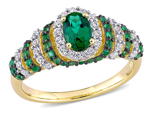 1.20 Carat (ctw) Lab Created Emerald & Created White Sapphire Ring in Yellow Plated Sterling Silver