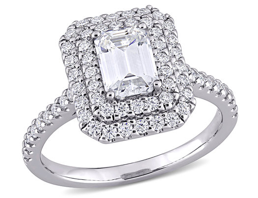 1.60 Carat (ctw) Lab-Created Emerald-Cut Moissanite Engagement Ring in 10K White Gold