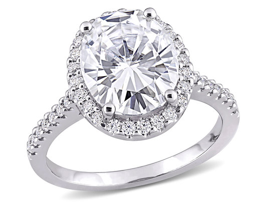 5 3/8 Carat (ctw) Synthetic Moissanite Halo Engagement Ring 10K White Gold