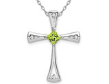 3/10 Carat (ctw) Natural Peridot Cross Pendant Necklace in 14K White Gold with Chain