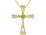 3/10 Carat (ctw) Natural Peridot Cross Pendant Necklace in 14K Yellow Gold with Chain