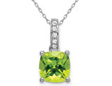 3.00 (ctw) Natural Cushion-Cut Peridot Pendant Necklace in 14K White Gold with Chain