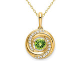 1/3 Carat (ctw) Natural Peridot Pendant Necklace in 14K Yellow Gold with Diamonds