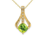 1.30 Carat (ctw) Natural Cushion-Cut Peridot Pendant Necklace in 14K Yellow Gold with Chain