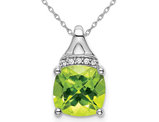 3.20 Carat (ctw) Natural Cushion Cut Peridot Pendant Necklace in 14K White Gold with Chain