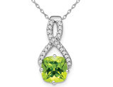 2.00 Carat (ctw) Peridot Twist Dangle Pendant Necklace in 14K White Gold with Chain with Diamonds
