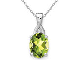 2.00 Carat (ctw) Oval Peridot Pendant Necklace in 14K White Gold with Chain