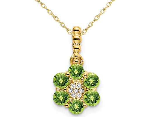3/5 Carat (ctw) Peridot Flower Pendant Necklace in 14K Yellow Gold with Chain