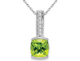 2.50 Carat (ctw) Natural Peridot Stick Pendant Necklace in 14K White Gold with Diamonds and Chain