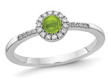 Natural Cabachon Peridot Ring 1/2 Carat (ctw) in 14K White Gold with Diamonds
