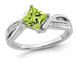 1.00 Carat (ctw) Princess-Cut Natural Peridot Ring in 14K White Gold with Diamonds