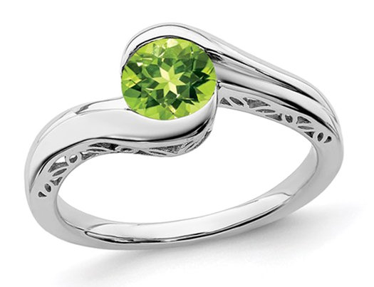 Solitaire Peridot Ring 7/10 Carat (ctw) in 10K White Gold