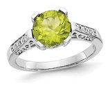 2.25 Carat (ctw) Green Peridot Ring in 10K White Gold with Accent Diamonds