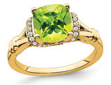 1.90 Carat (ctw) Natural Peridot Ring in 14K Yellow Gold with Diamonds