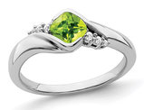 3/5 Carat (ctw) Cushion-Cut Natural Peridot Ring in 14K White Gold