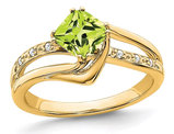 1.25 Carat (ctw) Cushion-Cut Natural Peridot Ring in 14K Yellow Gold