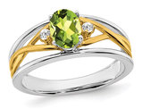 4/5 Carat (ctw) Natural Peridot Ring in 14K Yellow and White Gold with Accent Diamonds