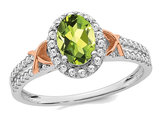 1.00 Carat (ctw) Natural Peridot Ring in 14K White Gold with Diamonds
