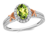 1.00 Carat (ctw) Natural Peridot Ring in 14K White Gold with Diamonds