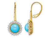 2.85 Carat (ctw) Turquoise Dangling Leverback Earrings in 14K Yellow Gold with Diamonds