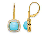 4.50 Carat (ctw) Turquoise Dangling Leverback Earrings in 14K Yellow Gold with Diamonds 1/4 carat (ctw)