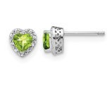 4/5 Carat (ctw) Natural Peridot and Diamonds Heart Stud Earrings in Sterling Silver