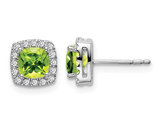 1.05 Carat (ctw) Peridot Stud Halo Earrings in 14K White Gold with Diamonds 1/5 Carat (ctw) 