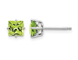 1.40 Carat (ctw) Natural Peridot Princess-Cut Solitaire Stud Earrings in 14K White Gold