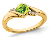 3/5 Carat (ctw) Cushion-Cut Natural Peridot Ring in 10K Yellow Gold