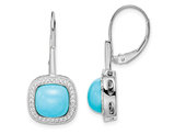 4.50 Carat (ctw) Turquoise Dangling Leverback Earrings in 14K White Gold with Diamonds 1/4 carat (ctw)