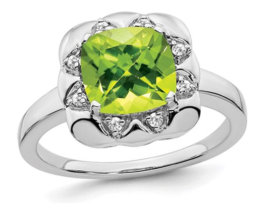 2.35 Carat (ctw) Natural Peridot Ring in 14K White Gold with Diamonds