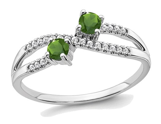 1/5 Carat (ctw) Two Stone Peridot Ring in 14K White Gold