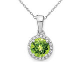 1.50 Carat (ctw) Natural Perido Halot Drop Pendant Necklace in 14K white Gold with Diamonds and Chain