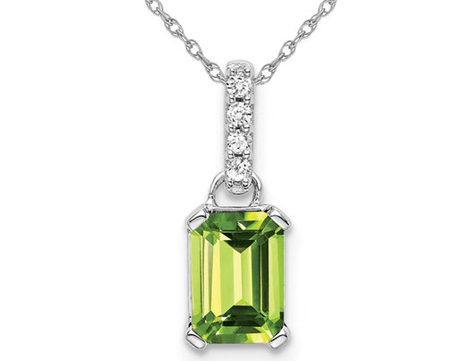 1.00 Carat (ctw) Emerald Cut Peridot Drop Pendant Necklace in 10K White Gold with Chain