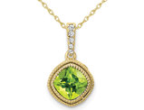 7/10 Carat (ctw) Natural Peridot Pendant Necklace in 10K Yellow Gold with Diamonds and Chain