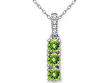 9/10 Carat (ctw) Three-Stone Peridot Pendant Necklace in 14K White Gold with Chain