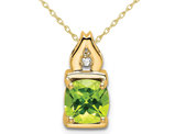 9/10 Carat (ctw) Natural Cushion-Cut Peridot Pendant Necklace in 14K Yellow Gold with Chain