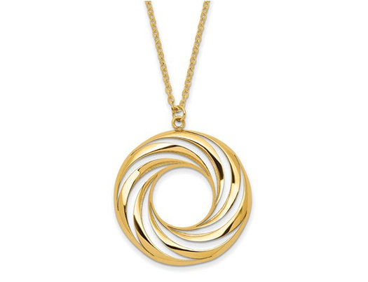 Circle Swirl Charm Pendant Necklace in 14K Yellow Gold with Chain