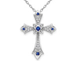 1/8 Carat (ctw) Natural Dark Blue Sapphire Cross Pendant Necklace in 14K White Gold with Chain