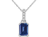 1.00 Carat (ctw) Lab-Created Blue Sapphire Emerald Cut Pendant Necklace in 10K White Gold with Chain